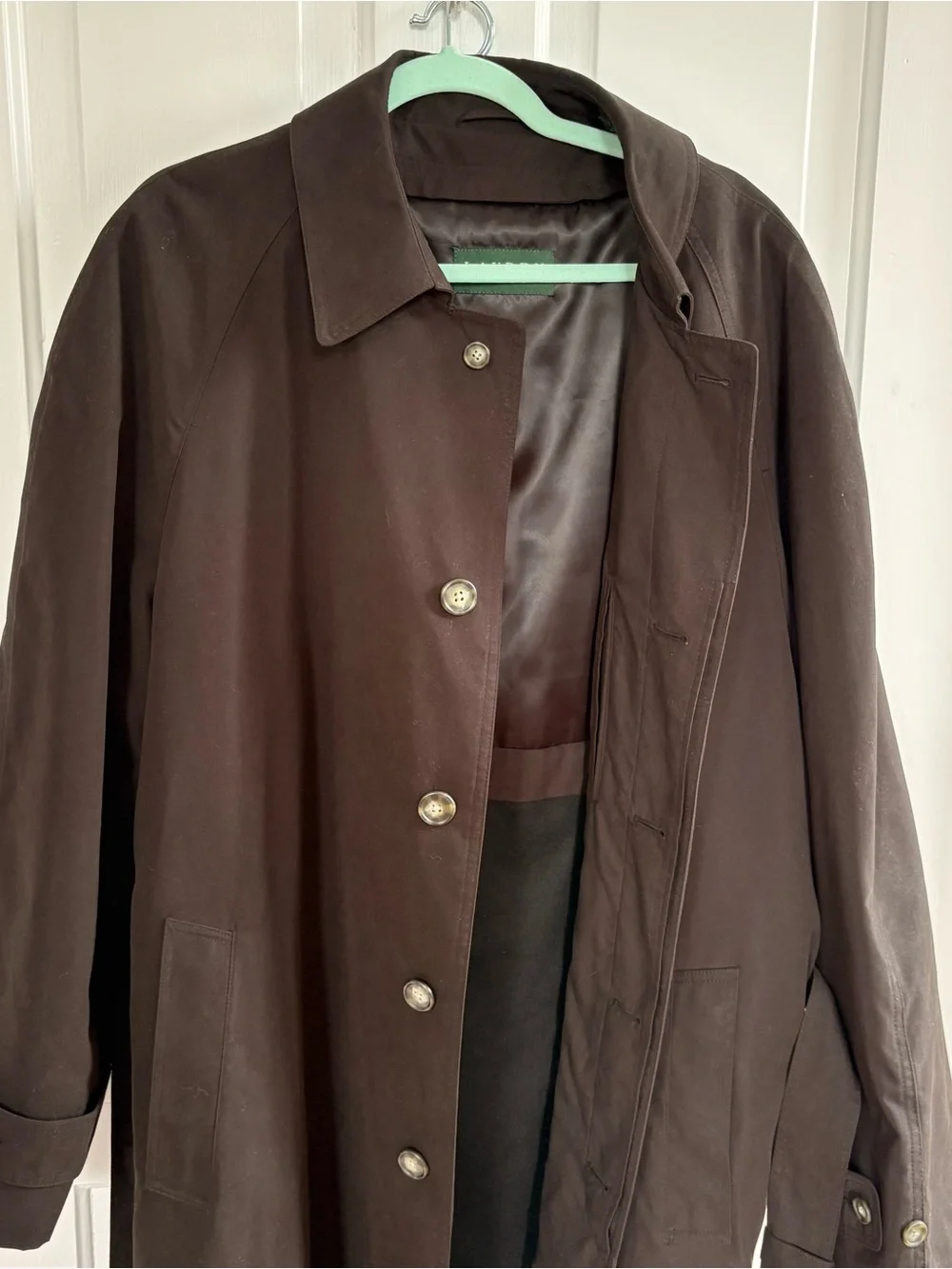 Lauren Ralph Lauren Black Microfiber Trench Coat Removable Wool Liner Men's 46L
